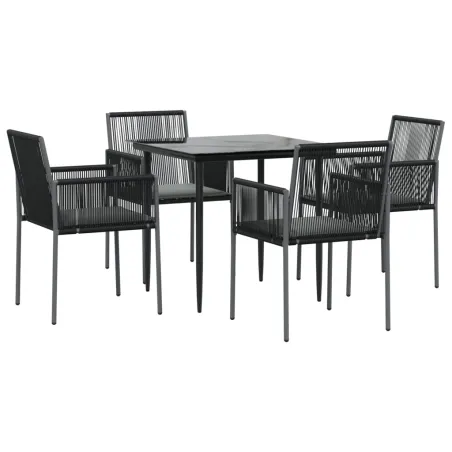 Ensemble à manger de jardin coussins 5pcs noir rotin et acier