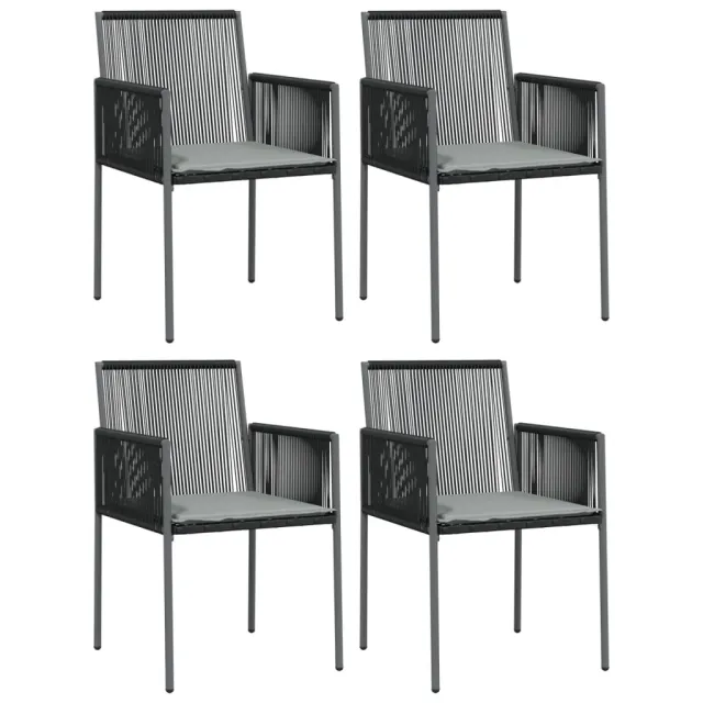 Ensemble à manger de jardin coussins 5pcs noir rotin et acier