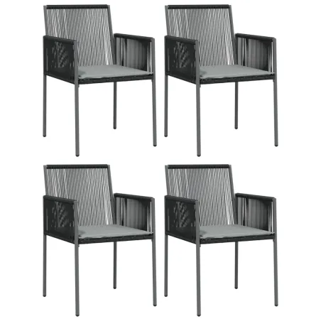 Ensemble à manger de jardin coussins 5pcs noir rotin et acier