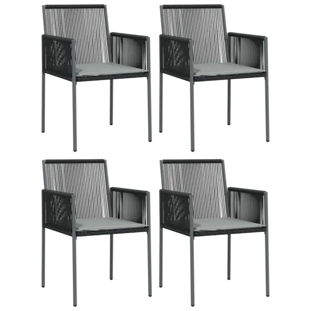 Ensemble à manger de jardin coussins 5pcs noir rotin et acier