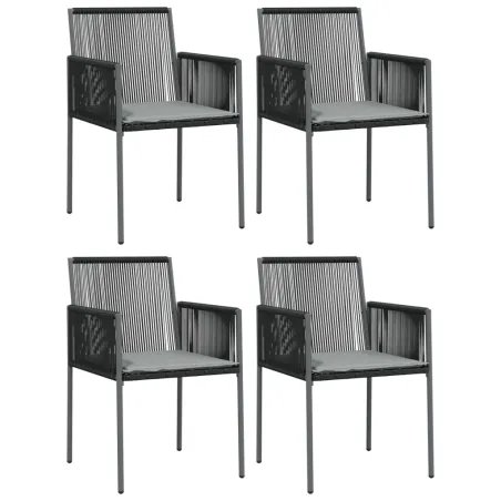 Ensemble à manger de jardin coussins 5pcs noir rotin et acier