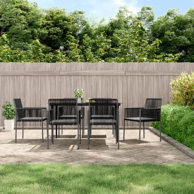 Ensemble à manger de jardin coussins 7 pcs noir rotin et acier