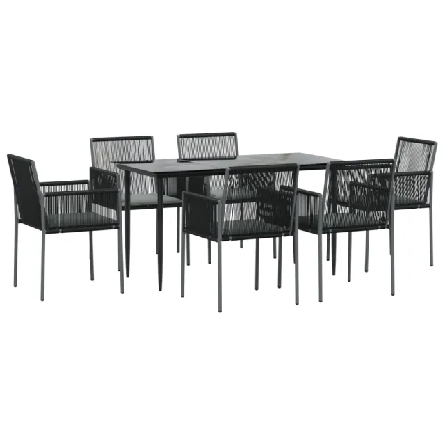 Ensemble à manger de jardin coussins 7 pcs noir rotin et acier