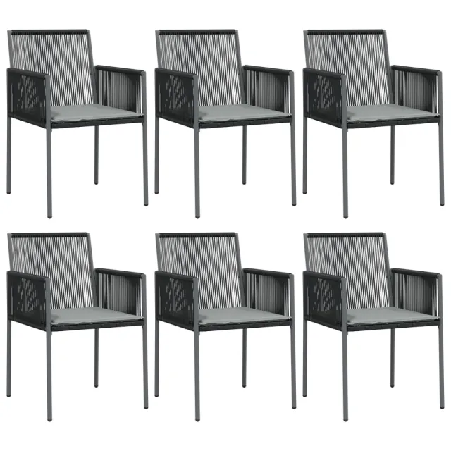 Ensemble à manger de jardin coussins 7 pcs noir rotin et acier