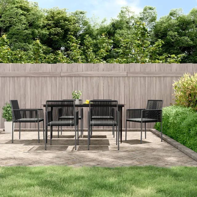 Ensemble à manger de jardin coussins 7 pcs noir rotin et acier