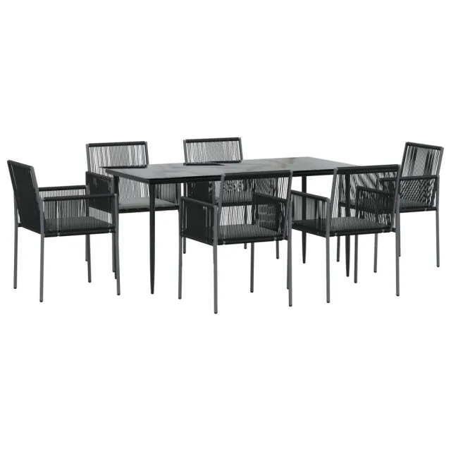 Ensemble à manger de jardin coussins 7 pcs noir rotin et acier
