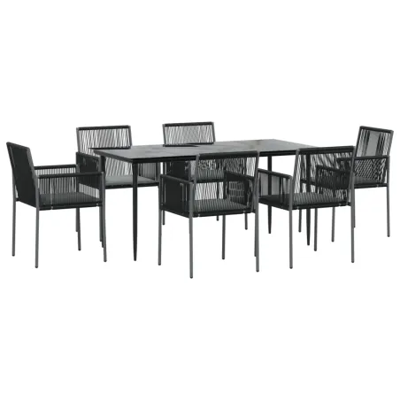 Ensemble à manger de jardin coussins 7 pcs noir rotin et acier