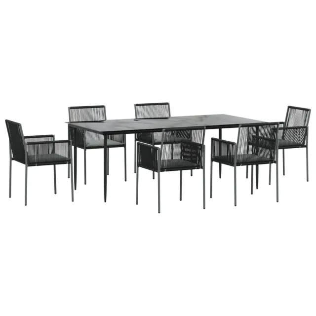 Ensemble à manger de jardin coussins 7 pcs noir rotin et acier