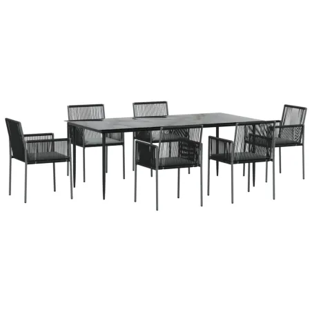 Ensemble à manger de jardin coussins 7 pcs noir rotin et acier
