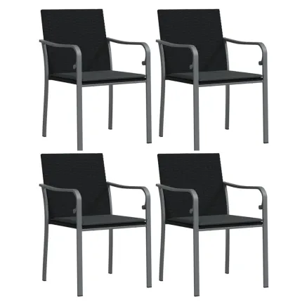 Chaises de jardin avec coussins lot de 4 noir 56x59x84 cm rotin 2
