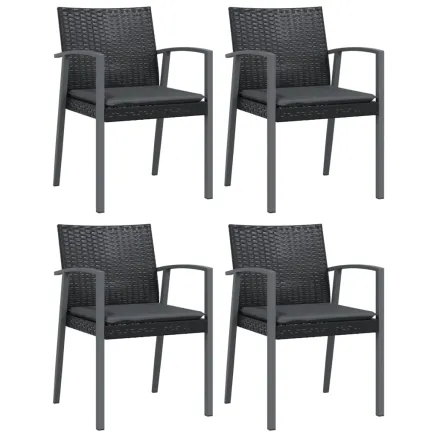 Chaises de jardin et coussins lot de 4 noir 56,5x57x83 cm rotin 2