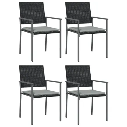Chaises de jardin et coussins lot de 4 noir 54x62,5x89 cm rotin 2
