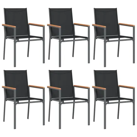 Chaises de jardin lot de 6 noir 55x61,5x90cm textilène et acier 2