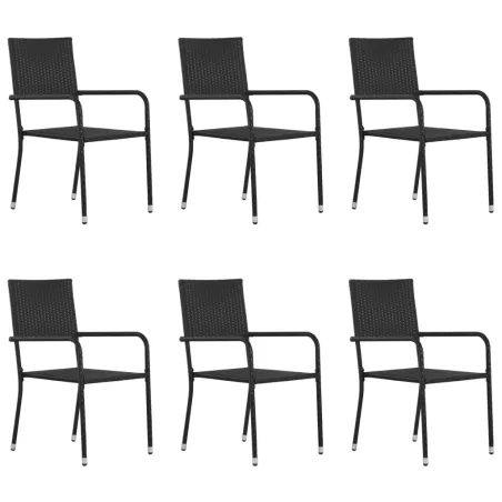 Chaise à dîner de jardin empilable lot de 6 noir résine tressée