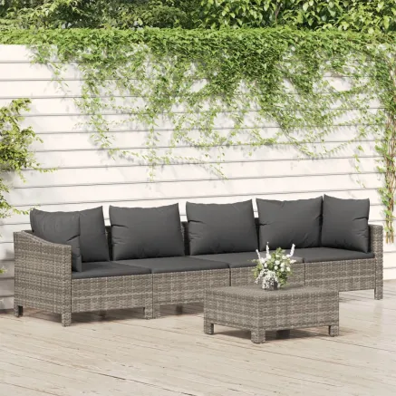 Salon de jardin 5 pcs avec coussins Gris Résine tressée