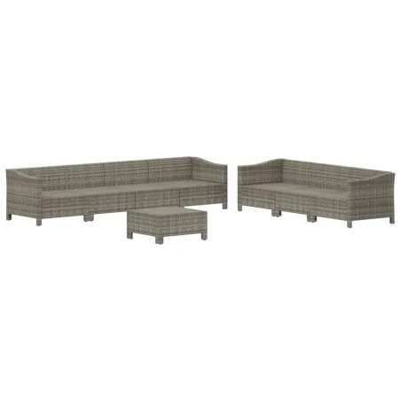 Salon de jardin 8 pcs avec coussins Gris Résine tressée
