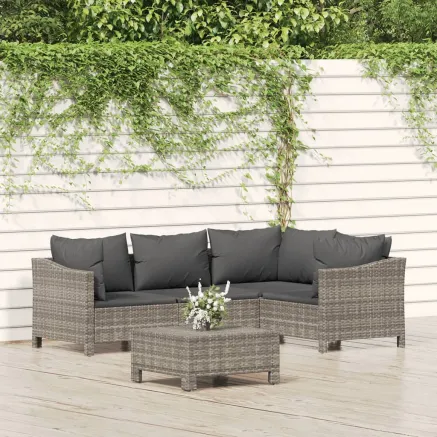 Salon de jardin 5 pcs avec coussins Gris Résine tressée