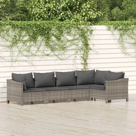Salon de jardin 5 pcs avec coussins Gris Résine tressée