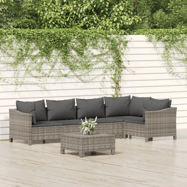 Salon de jardin 6 pcs avec coussins Gris Résine tressée