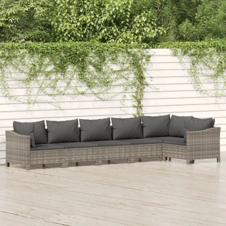 Salon de jardin 6 pcs avec coussins Gris Résine tressée