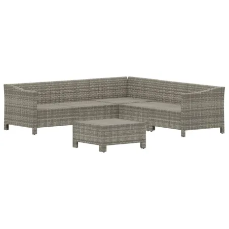 Salon de jardin 6 pcs avec coussins Gris Résine tressée