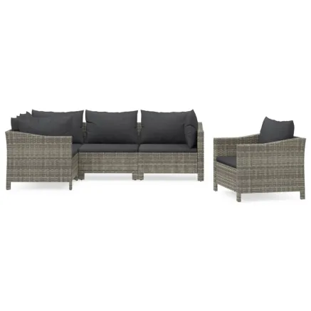 Salon de jardin 5 pcs avec coussins Gris Résine tressée 2