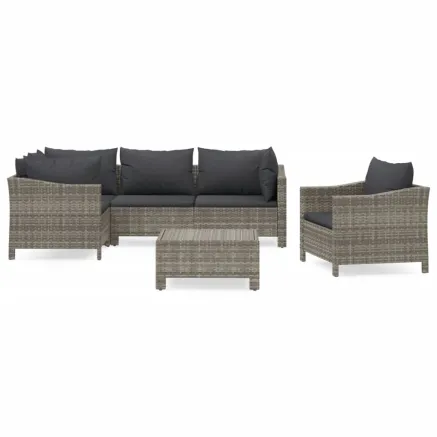 Salon de jardin 6 pcs avec coussins Gris Résine tressée 2