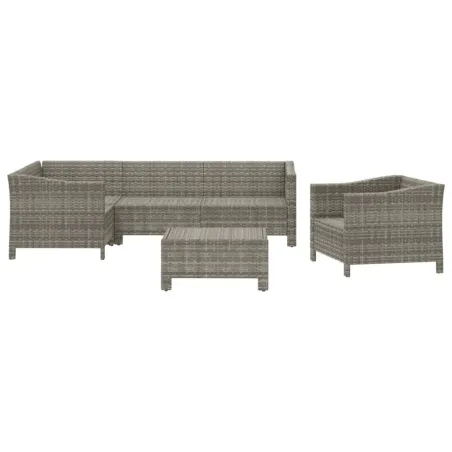 Salon de jardin 6 pcs avec coussins Gris Résine tressée