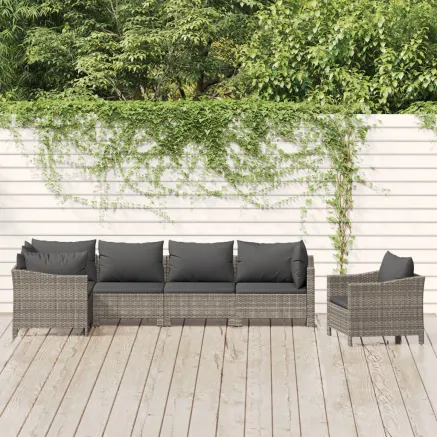 Salon de jardin 6 pcs avec coussins Gris Résine tressée