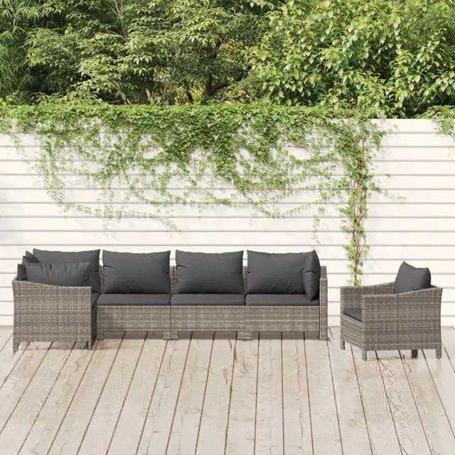 Salon de jardin 6 pcs avec coussins Gris Résine tressée
