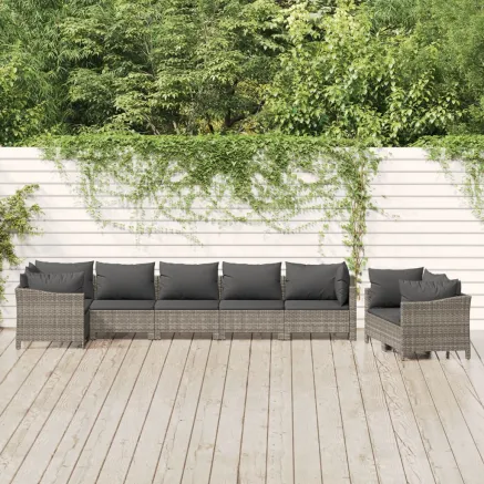 Salon de jardin 8 pcs avec coussins Gris Résine tressée