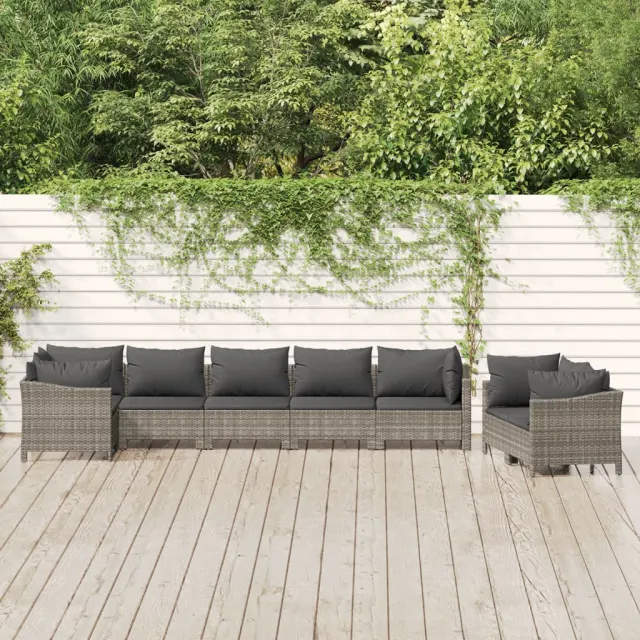 Salon de jardin 8 pcs avec coussins Gris Résine tressée