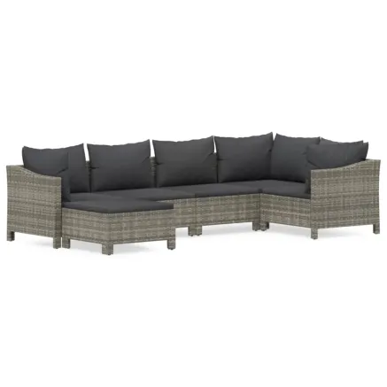 Salon de jardin 6 pcs avec coussins Gris Résine tressée 2
