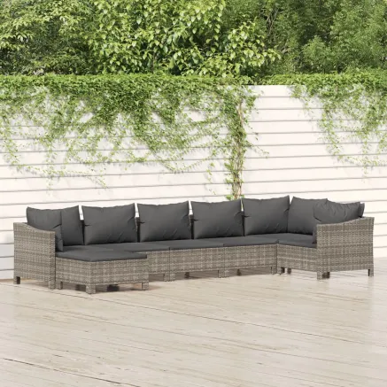 Salon de jardin 7 pcs avec coussins Gris Résine tressée