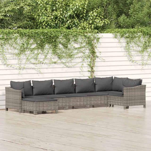 Salon de jardin 7 pcs avec coussins Gris Résine tressée