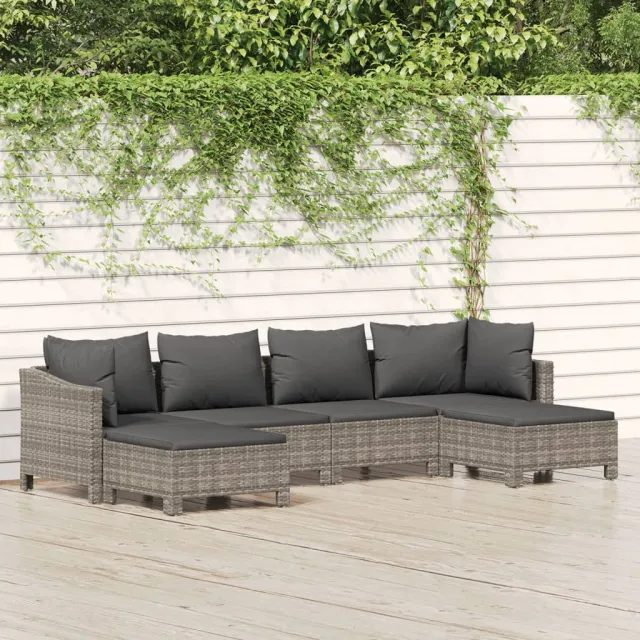 Salon de jardin 6 pcs avec coussins Gris Résine tressée