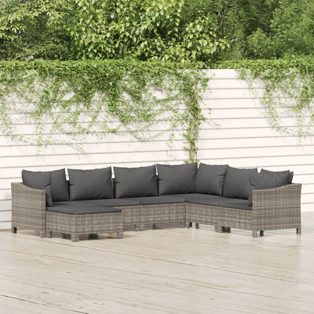 Salon de jardin 7 pcs avec coussins Gris Résine tressée
