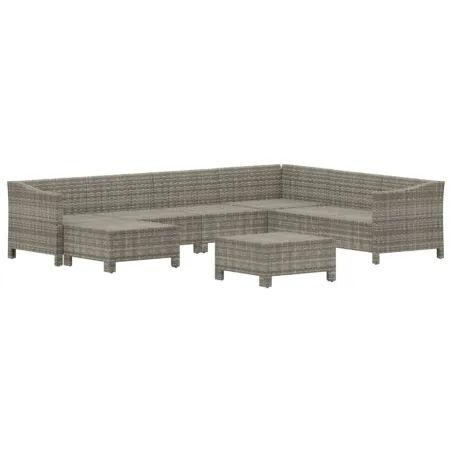 Salon de jardin 8 pcs avec coussins Gris Résine tressée
