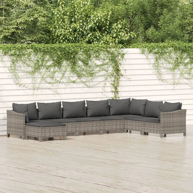 Salon de jardin 8 pcs avec coussins Gris Résine tressée