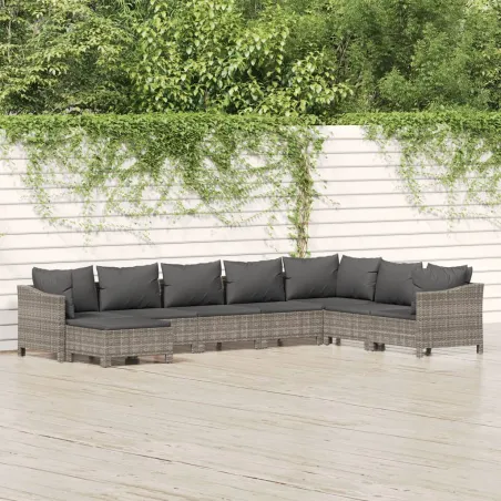 Salon de jardin 8 pcs avec coussins Gris Résine tressée