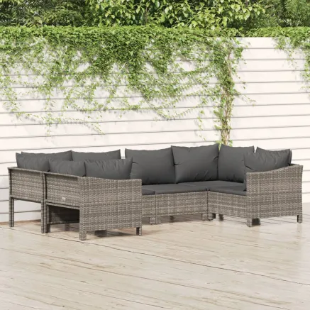 Salon de jardin 6 pcs avec coussins Gris Résine tressée