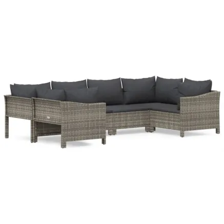 Salon de jardin 6 pcs avec coussins Gris Résine tressée 2