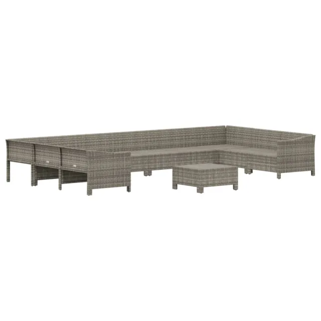 Salon de jardin 11 pcs avec coussins Gris Résine tressée
