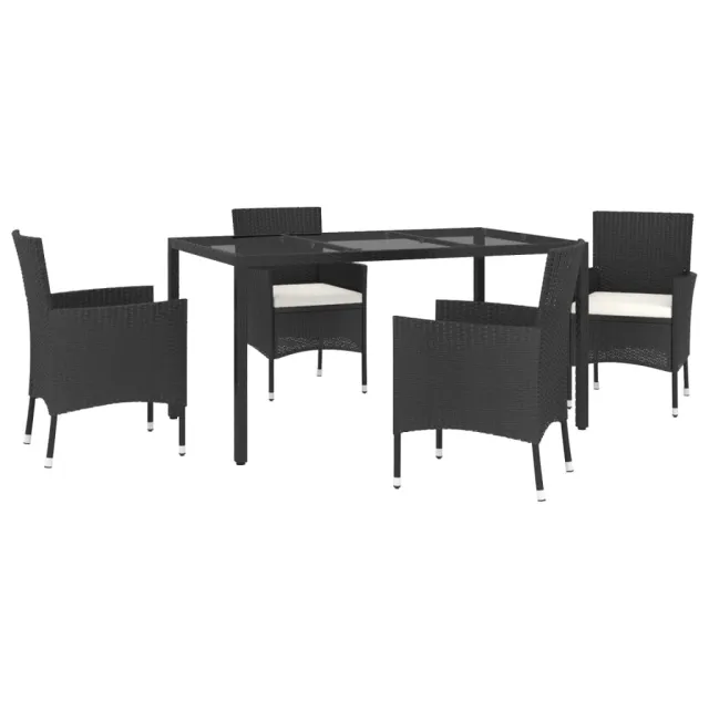 Ensemble à manger de jardin coussins 5pcs Noir Résine tressée