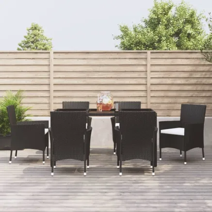 Ensemble à manger de jardin coussins 7pcs Noir Résine tressée