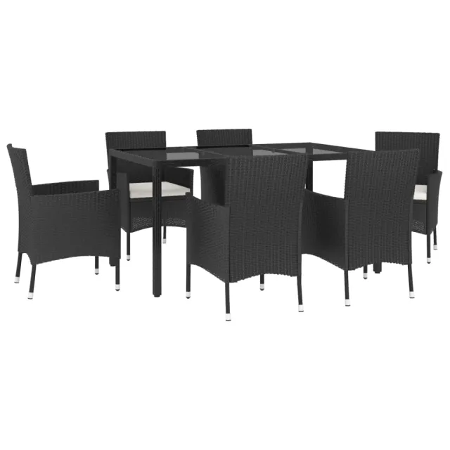 Ensemble à manger de jardin coussins 7pcs Noir Résine tressée