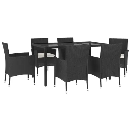 Ensemble à manger de jardin coussins 7pcs Noir Résine tressée