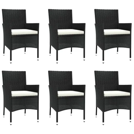 Ensemble à manger de jardin coussins 7pcs Noir Résine tressée