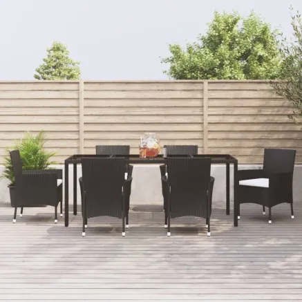 Ensemble à manger de jardin coussins 7pcs Noir Résine tressée