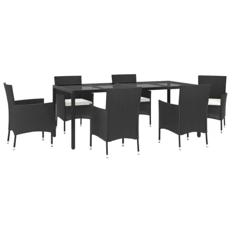 Ensemble à manger de jardin coussins 7pcs Noir Résine tressée